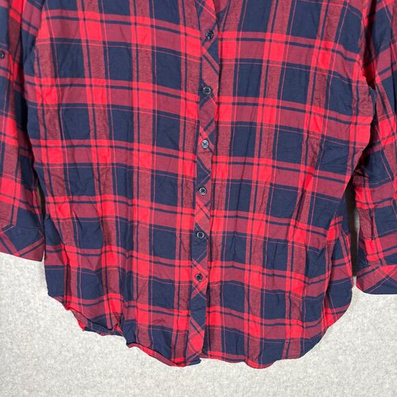 Hester Orchard Shirt Women XL Red Navy Plaid Button Western Cowgirl Rodeo V Neck - Picture 3 of 9